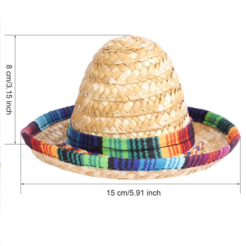 LoveBB 12 Pack Mini Sombrero Hats 5.9 Inch Small Straw Sombreros Cinco de Mayo hats for Kid Pet Doll Themed Party Decoration (Brown) - Image 2